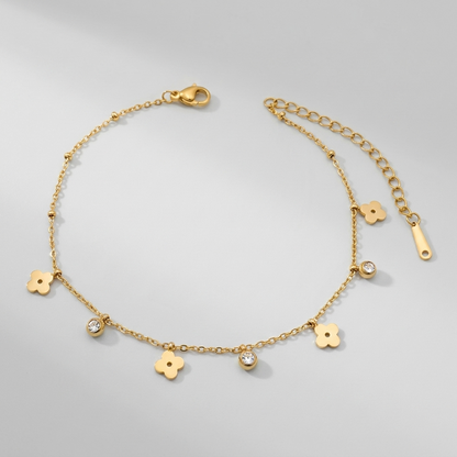 Lucia Crystal & Clover Charm Anklet