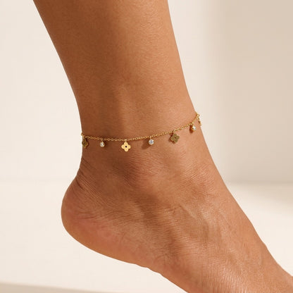 Lucia Crystal & Clover Charm Anklet