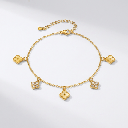 Mia Crystal Clover Charm Anklet - Joie d’Or