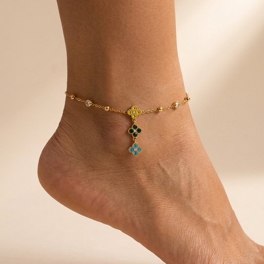 Giulia Crystal Clover Charm Anklet