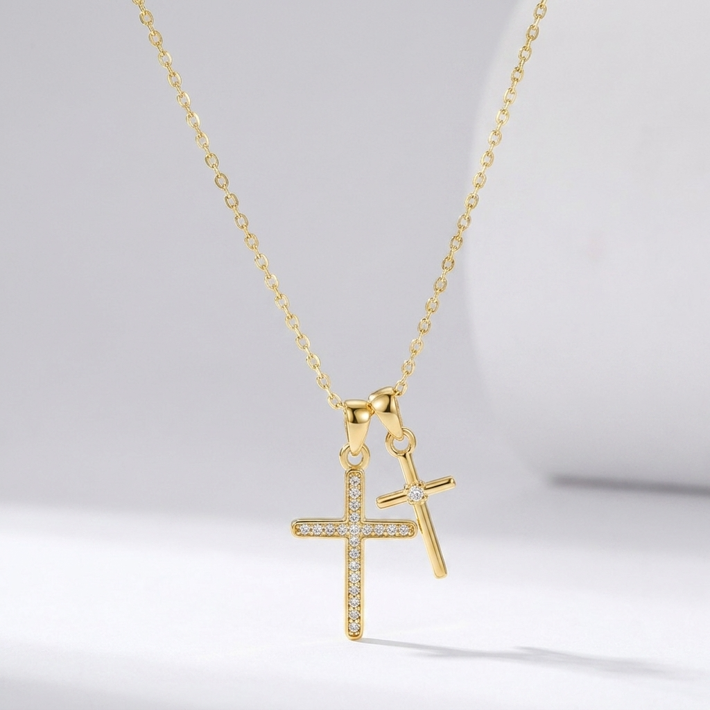 Camille Double Cross Necklace - Joie d’Or