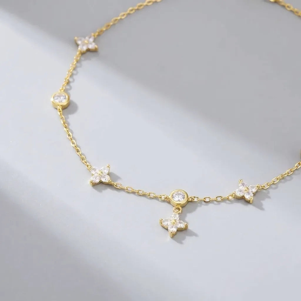 Elodie Crystal Clover Anklet - Joie d’Or
